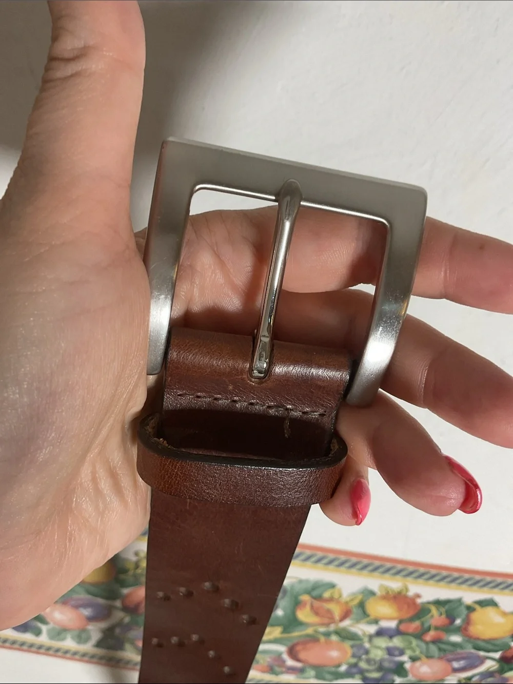 Old Navy Leather Belt Brown Chevron Cutout Vintage Y2K Size M